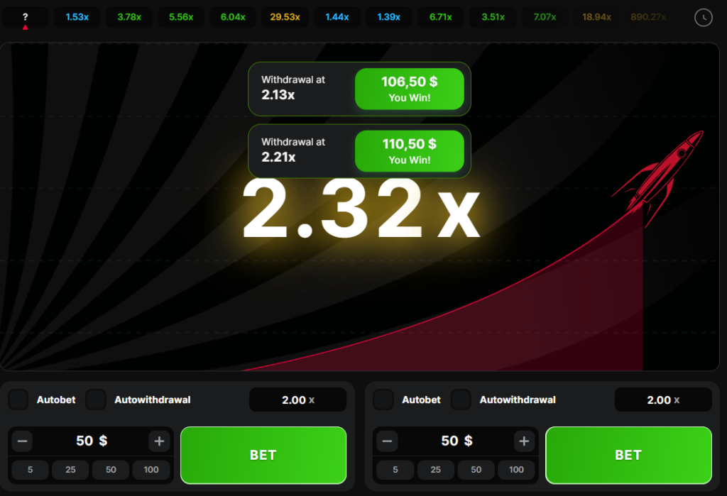 Winned round with two placed bets